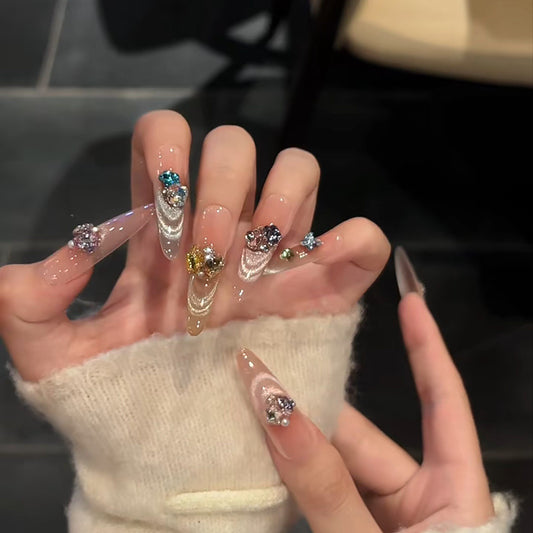 Dopamine Jewel Box Multicolor Gem Press-On Nails — Crystal Clusters
