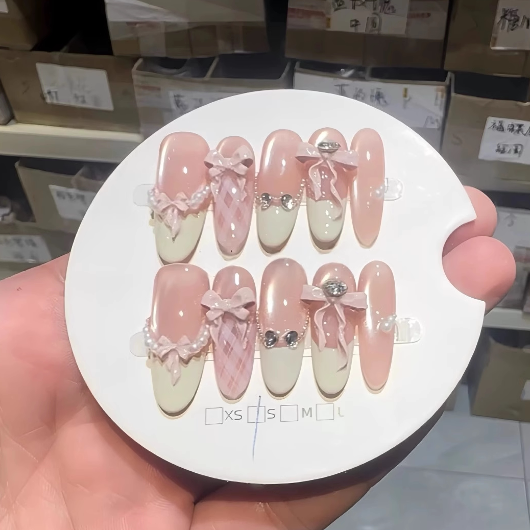 Sweetheart Bow | Pink Jelly Cat-Eye French Press-On Nails