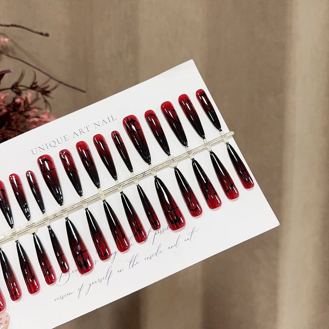 Gothic Red Black Ombre Press-On Nails - Extra Long Stiletto Fake Nails
