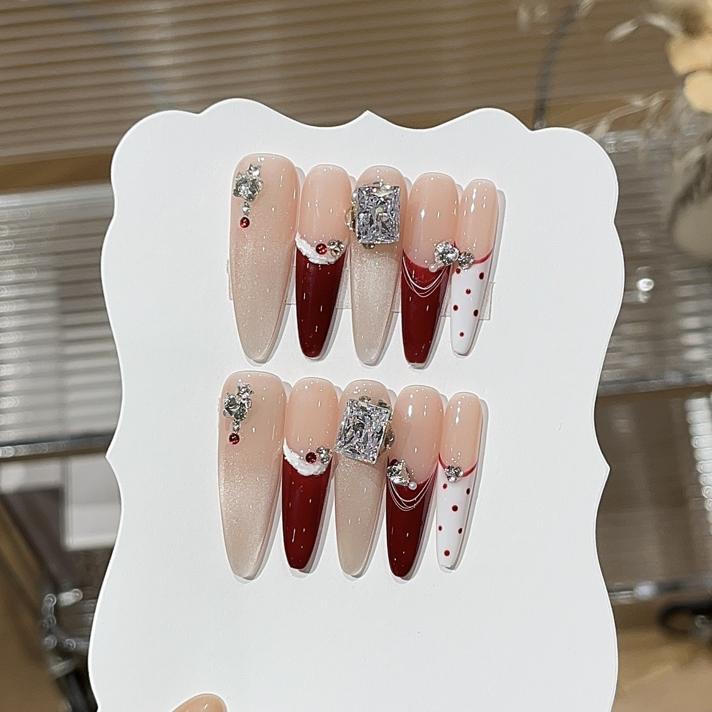 Raspberry Cream French Press-On Nails | Handmade Star Accent
