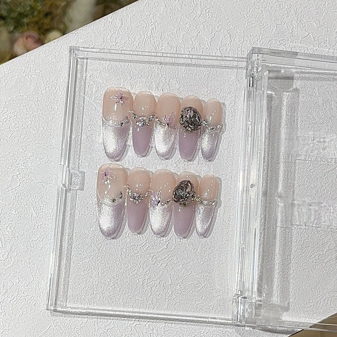 Lavender Cat-Eye Butterfly French Press-On Nails