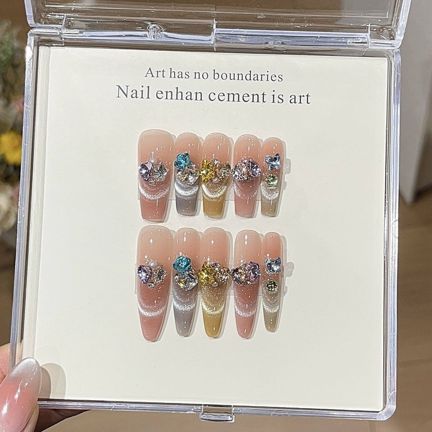 Dopamine Jewel Box Multicolor Gem Press-On Nails — Crystal Clusters