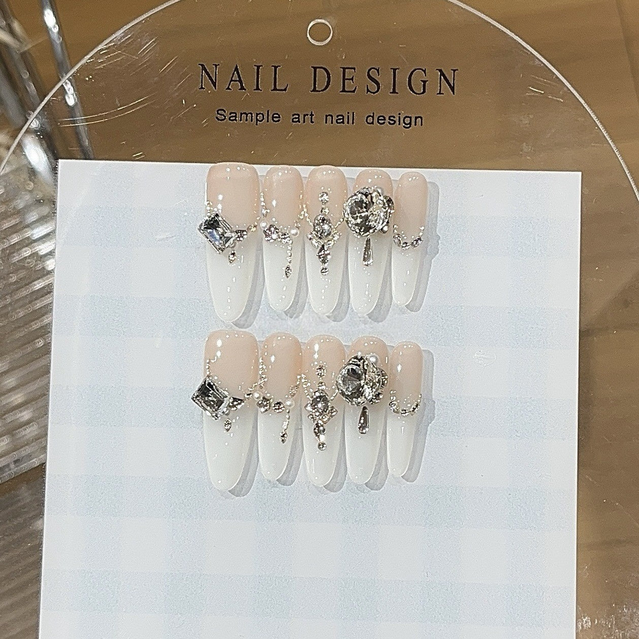 Icy Moonstone | White & Pink Press-On Nails
