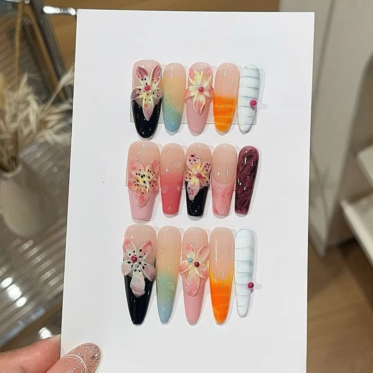 Seattle Night | Pink French Floral Press-On Nails