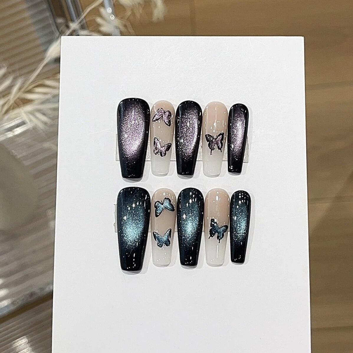 Dreamy Blue-Purple Butterfly Cat-Eye Press-On Nails
