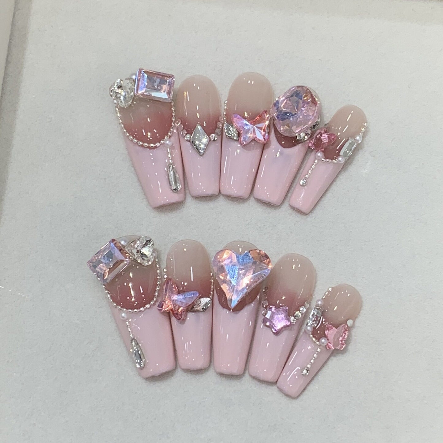 Pink Diamond Sweetheart | Peach Nude Ombre Press-On Nails - main product image 5