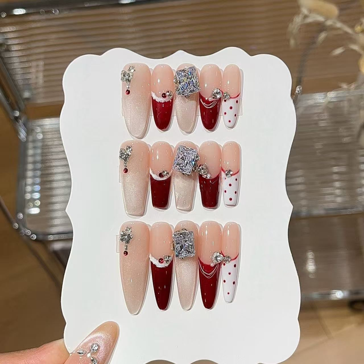 Raspberry Cream French Press-On Nails | Handmade Star Accent
