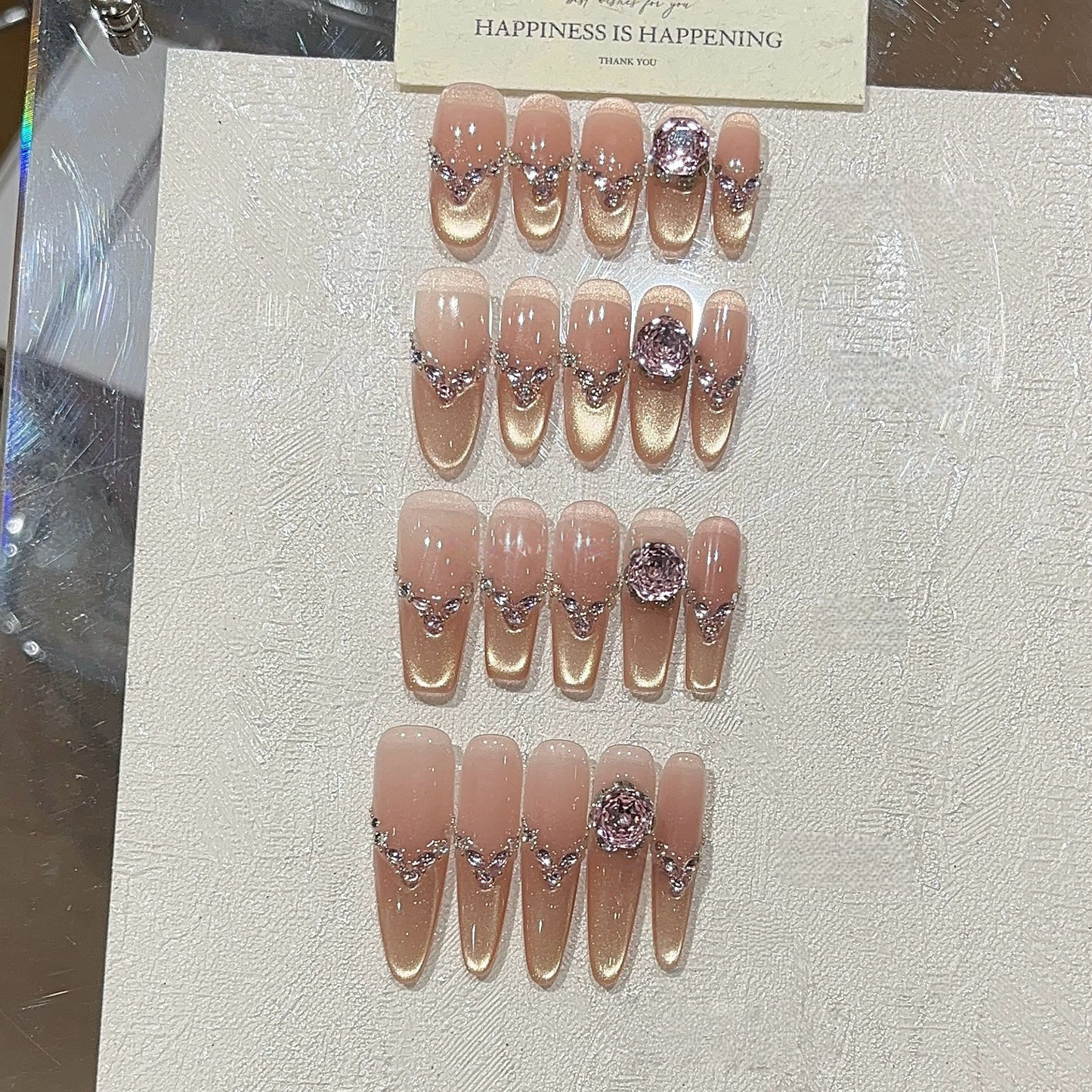 Rose Jelly | Pink & Gold Cat-Eye Press-On Nails