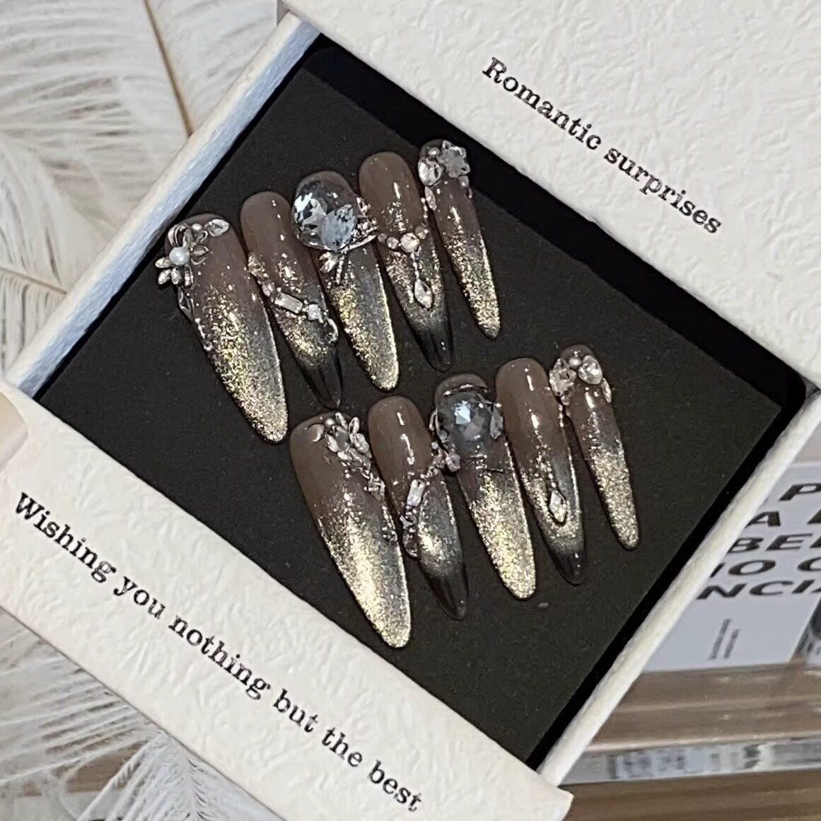 Peach Chocolate Crystal Cat-Eye Press-On Nails