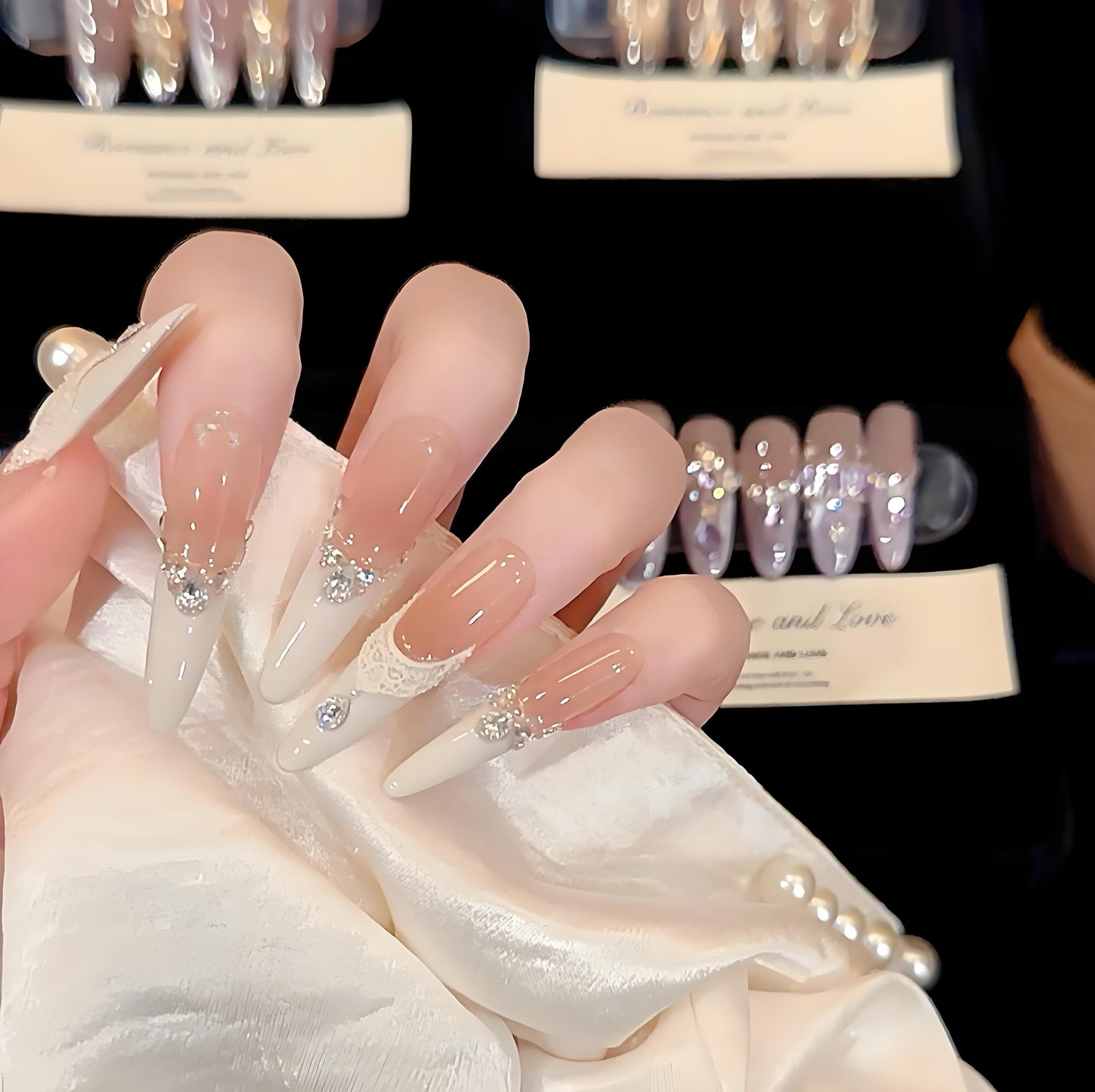Falling in Love | White French Crystal Press-On Nails
