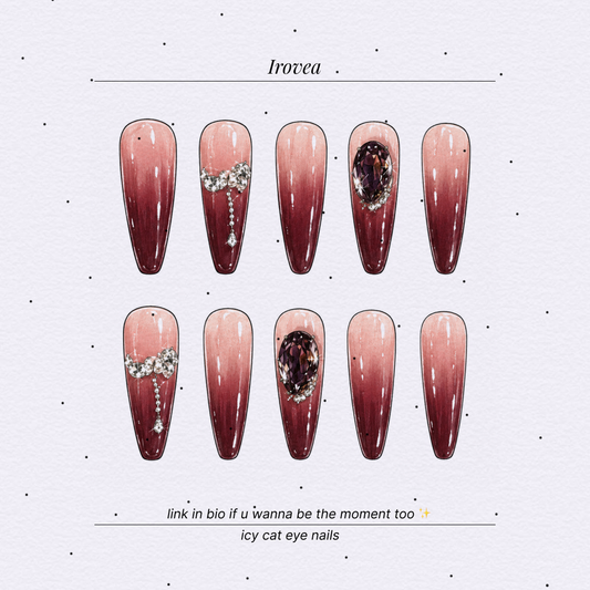 Athena Burgundy Ombré Crystal Press-On Nails — Extra-Long Stiletto & Coffin