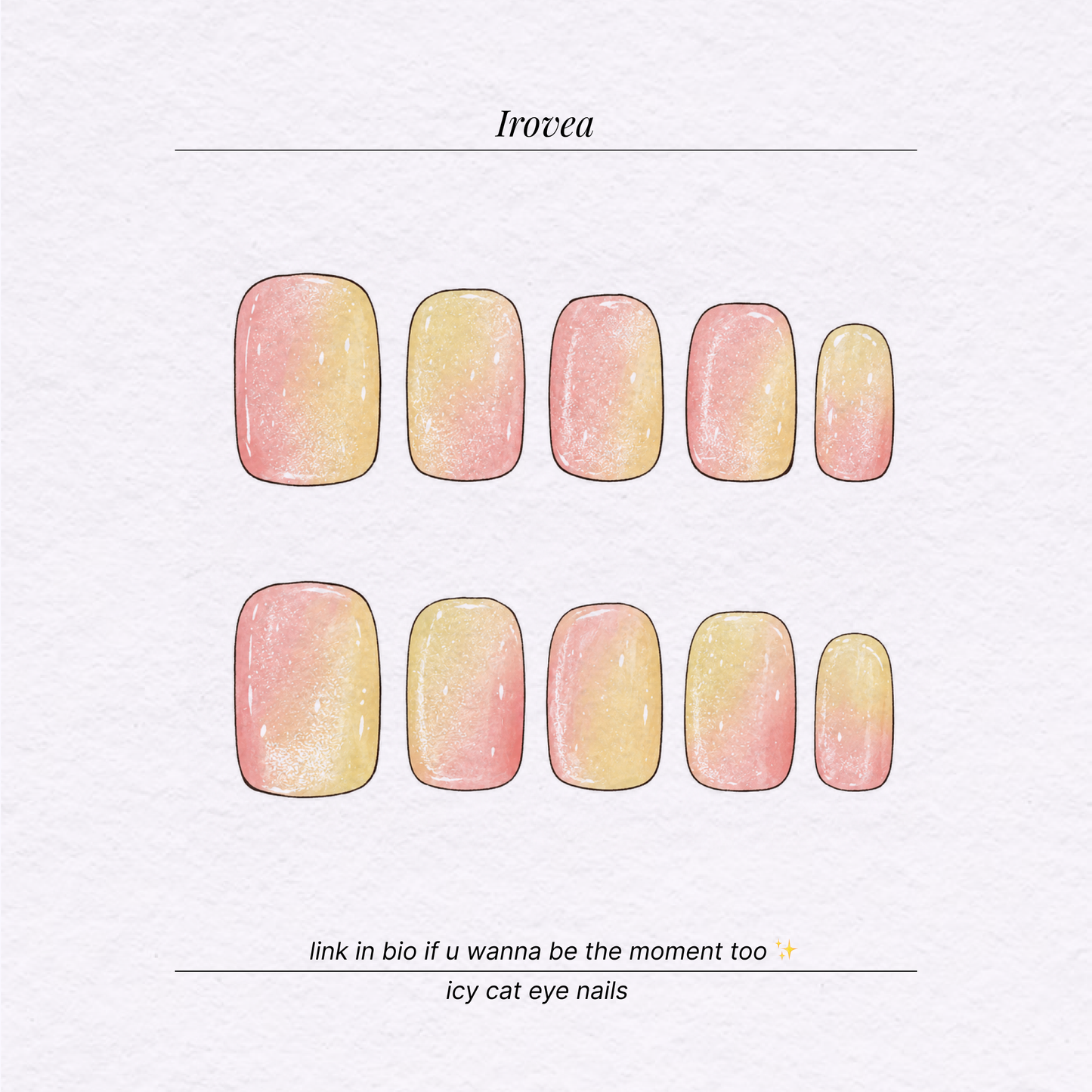 Summer Sorbet Pink Yellow Cat-Eye Press-On Nails — Jelly Ombre Short Nails (4 Shapes)