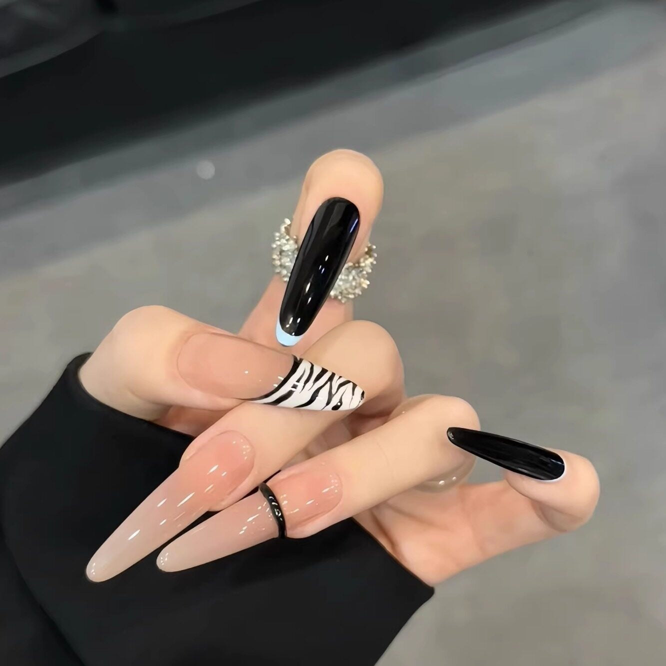 Zebra French Tip Press-On Nails
