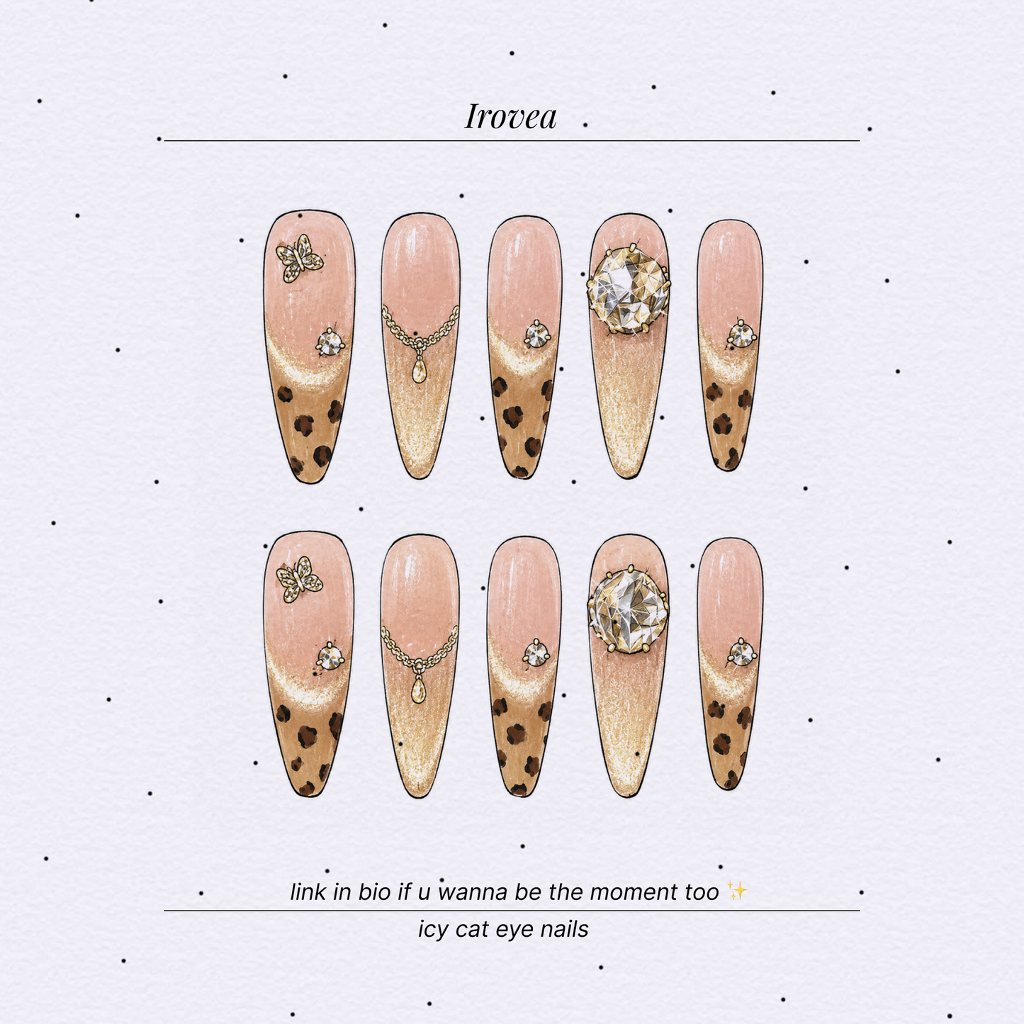 Caramel Safari Leopard Cat-Eye Crystal Press-On Nails — Champagne Glam