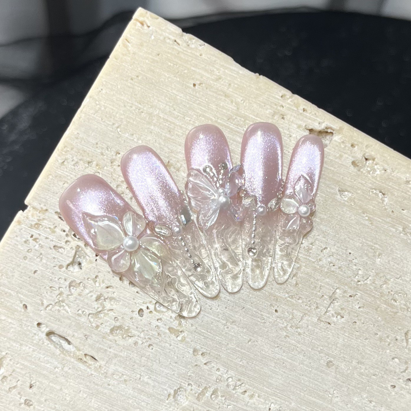 Purple Bauhinia | Hand-Sculpted Cat-Eye Press-On Nails