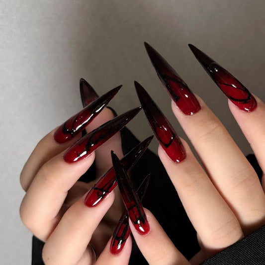 Gothic Red Black Ombre Press-On Nails - Extra Long Stiletto Fake Nails