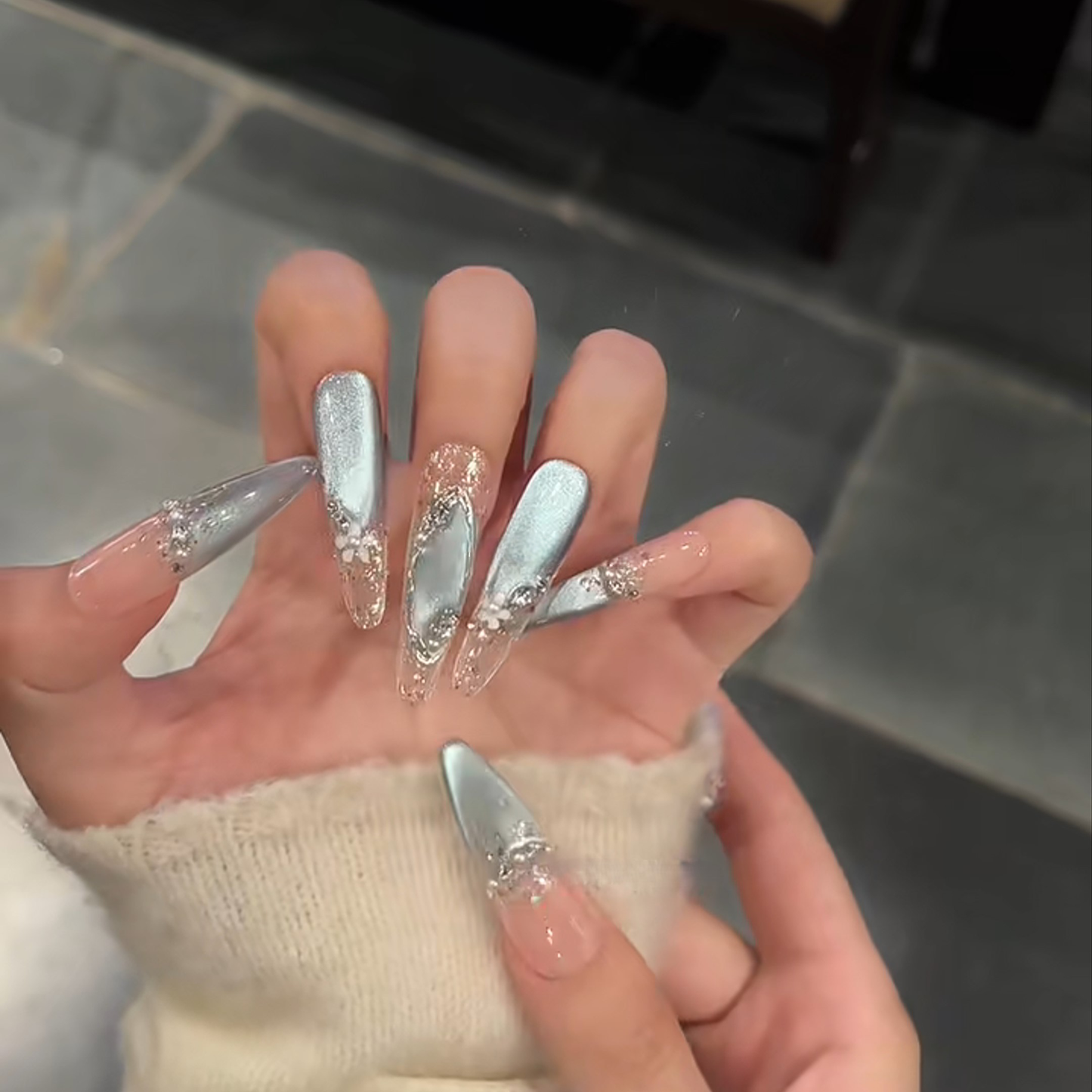 Summer Sparkle | Dreamy Blue Cat-Eye Press-On Nails