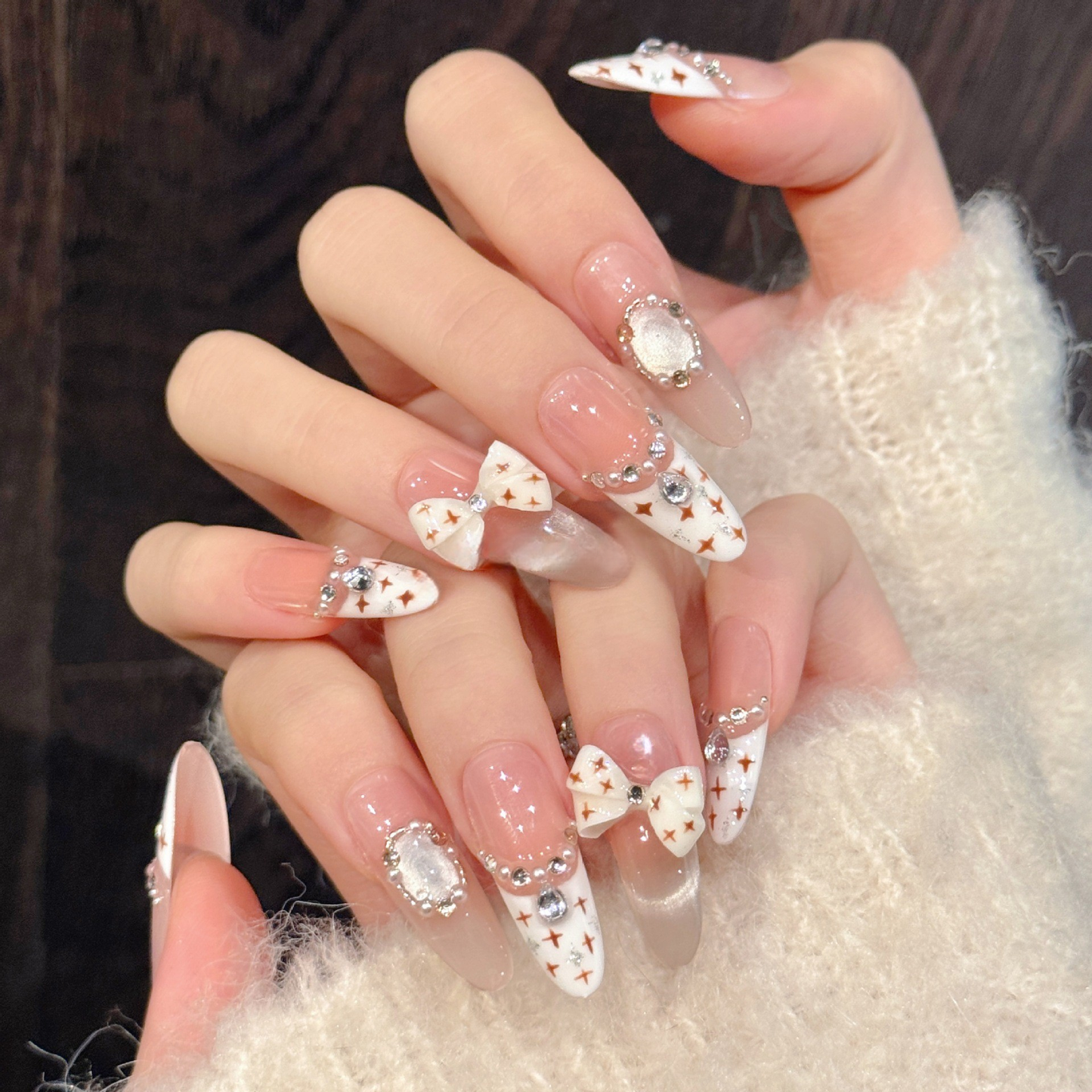 Parisian Bow French Cat-Eye Press-On Nails