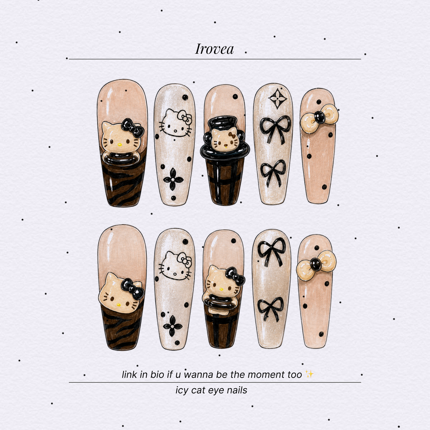 Caramel Kitty Mocha Cat-Eye Press-On Nails — 3D Bows
