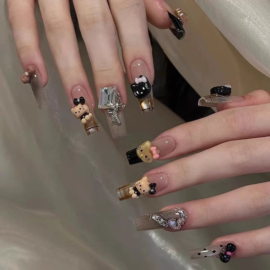 Black & Brown Plaid Cat-Eye Press-On Nails