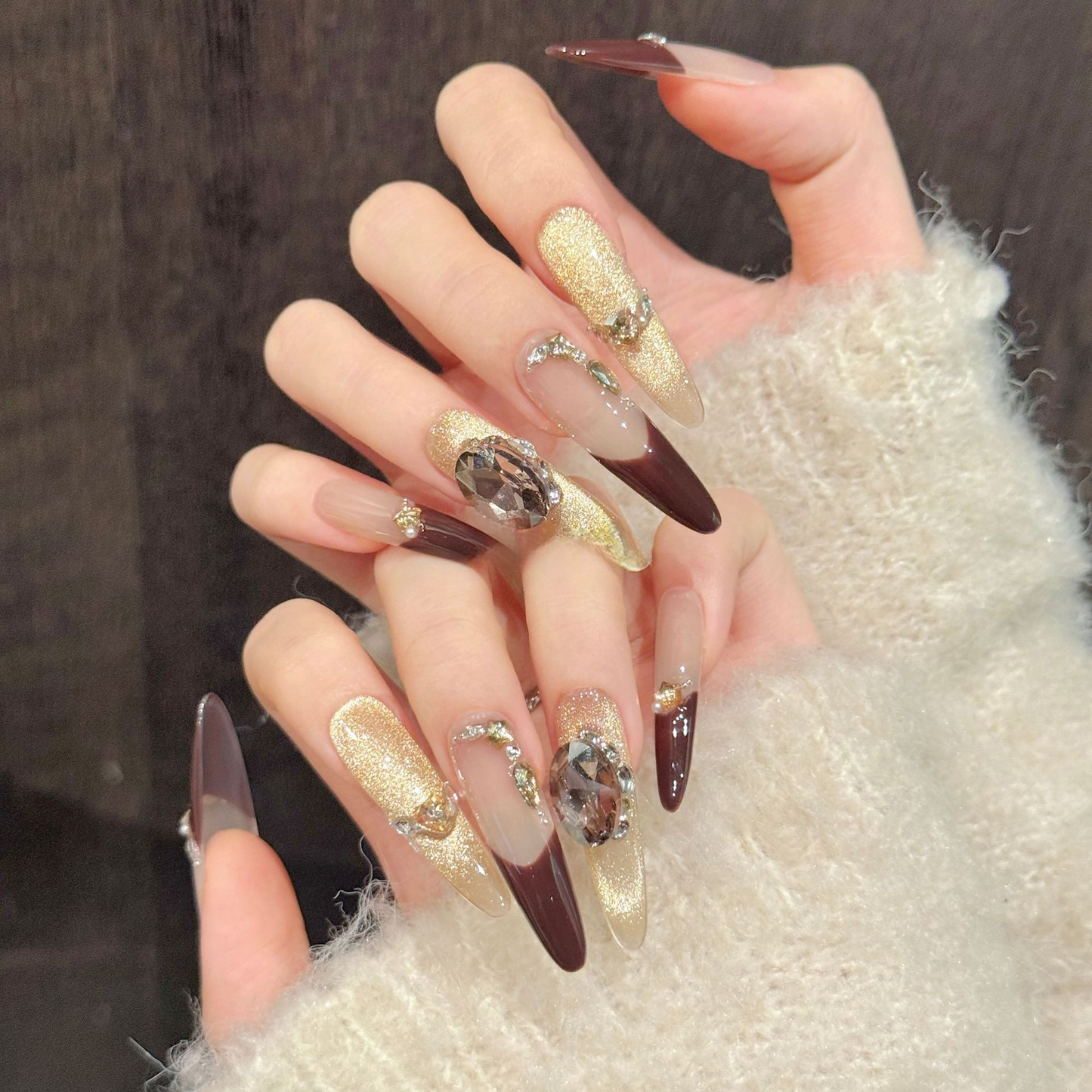 Caramel Latte | French Cat-Eye Press-On Nails