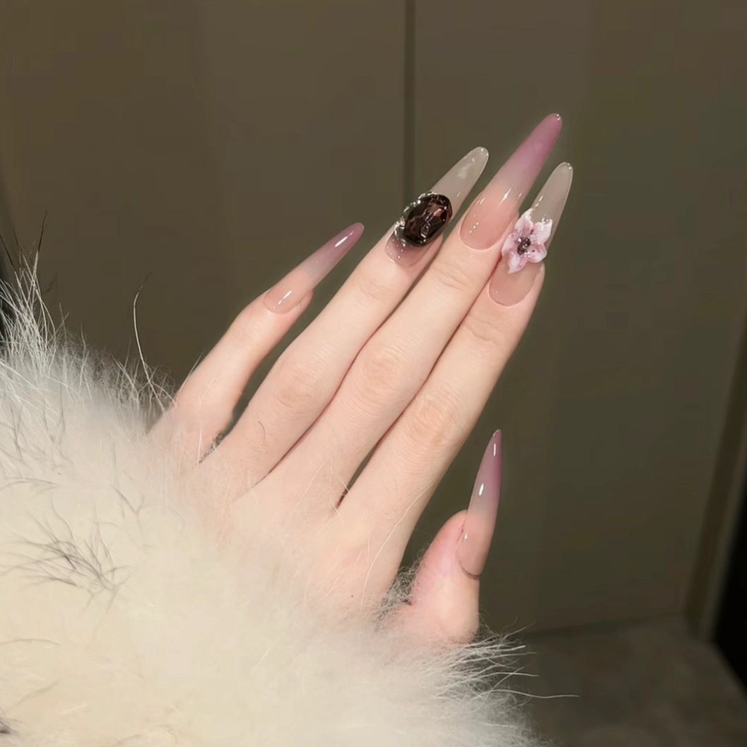 Grape Jam Gradient Press-On Nails | Handmade 3D Ice-Flower Gems