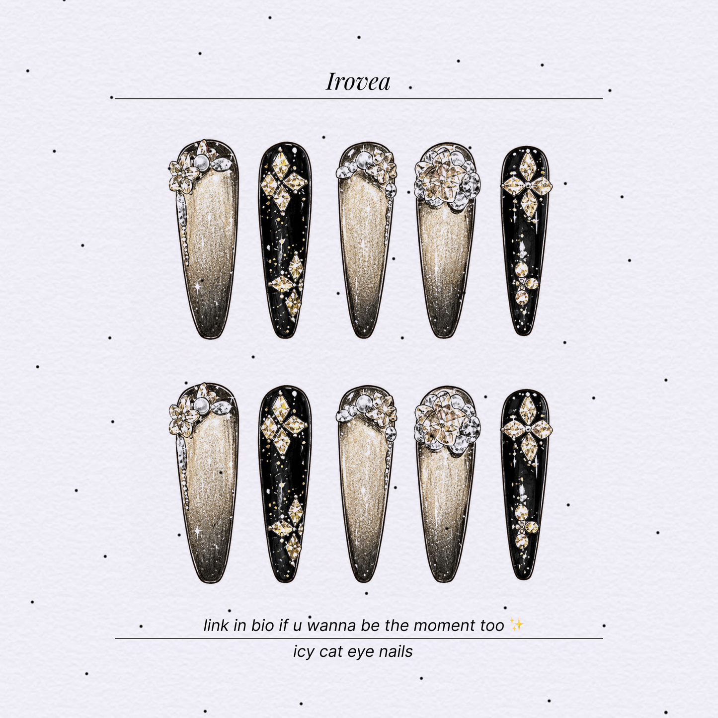 Gilded Gala Black & Gold Cat-Eye Crystal Press-On Nails — Evening Luxe