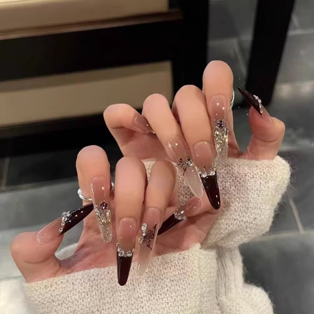 Hazelnut Cookie | Caramel French Butterfly Press-On Nails