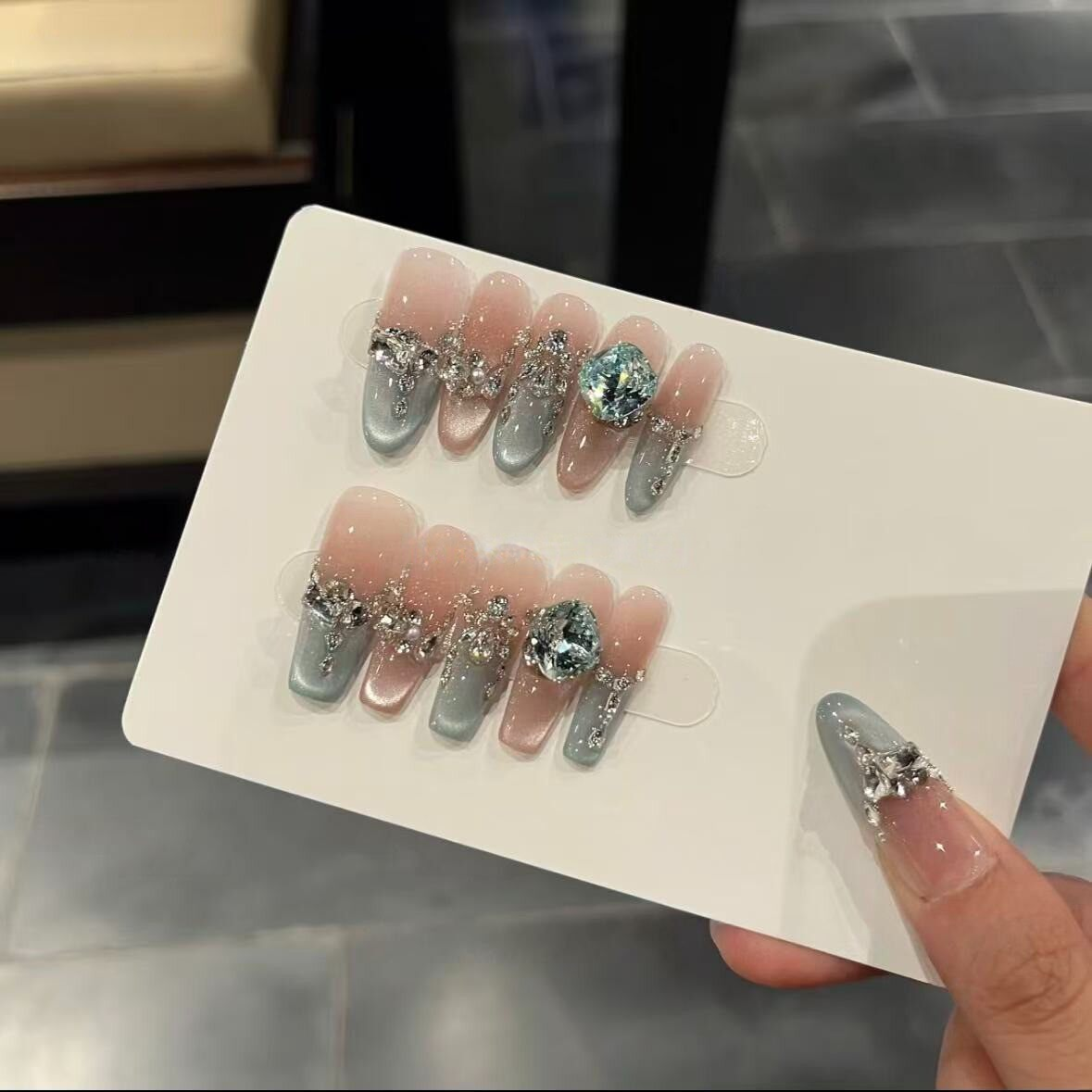 Dazzling Pink & Blue Cat-Eye Press-On Nails