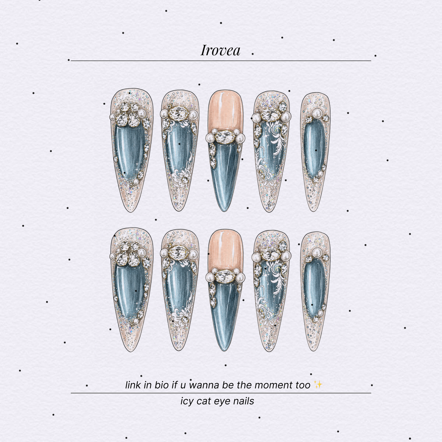 Sayram Lake Icy Blue Cat-Eye Pearl Press-On Nails — Crystal Glow
