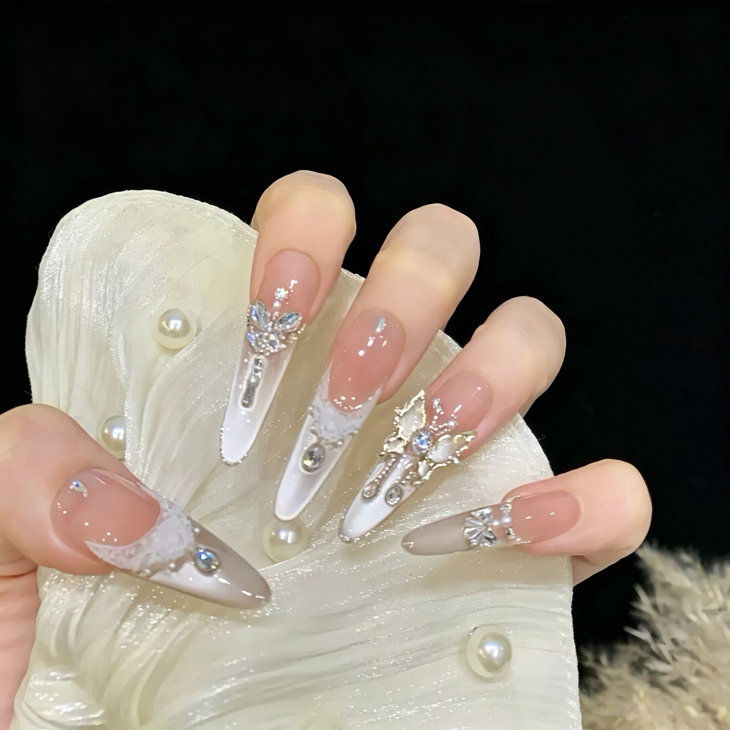 Moonlight Waltz | French Lace Cat-Eye Butterfly Press-On Nails