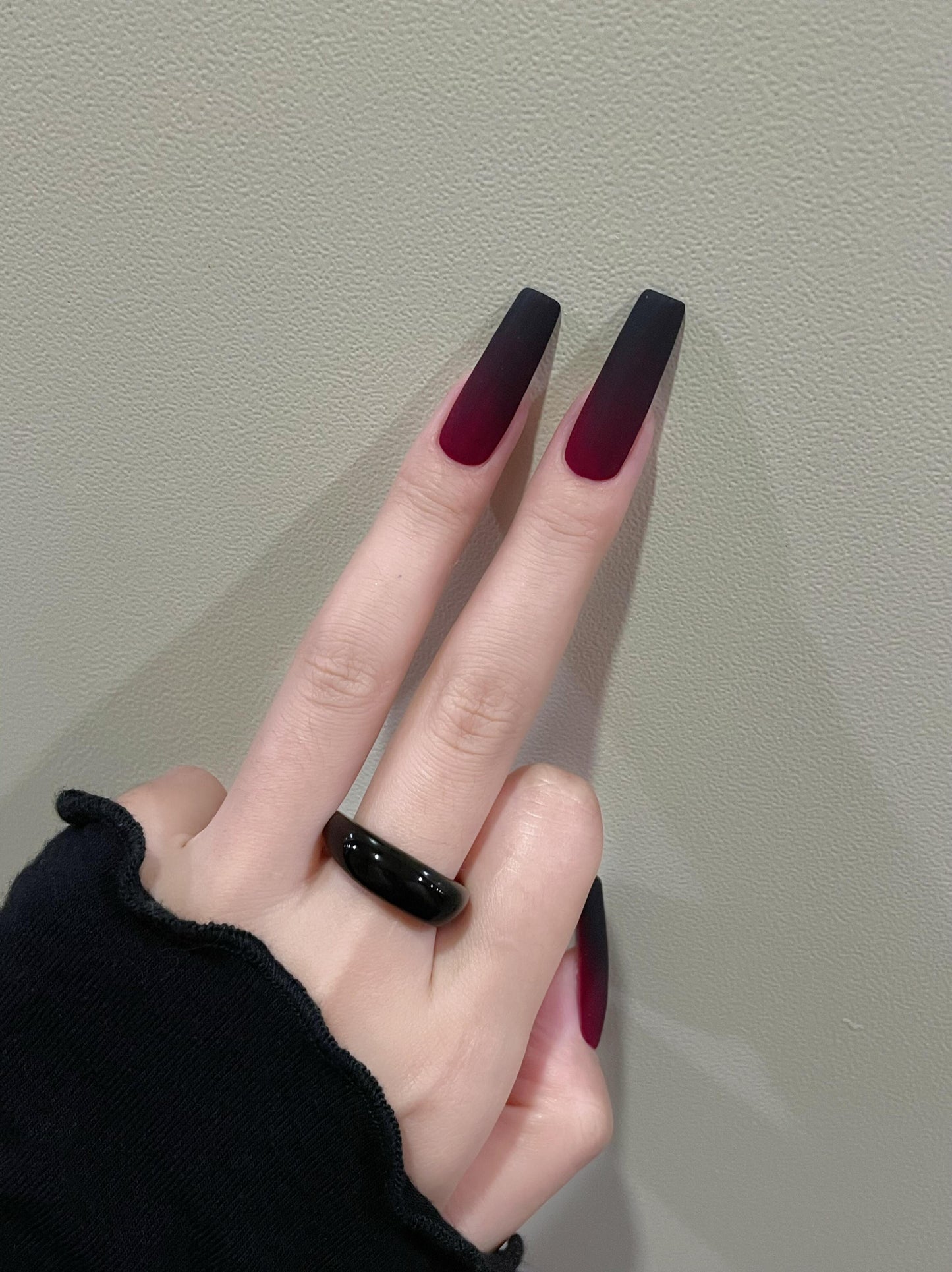 Red Black Ombre Press-On Nails — Handmade Matte Gothic Stiletto, Almond & Coffin Fake Nails