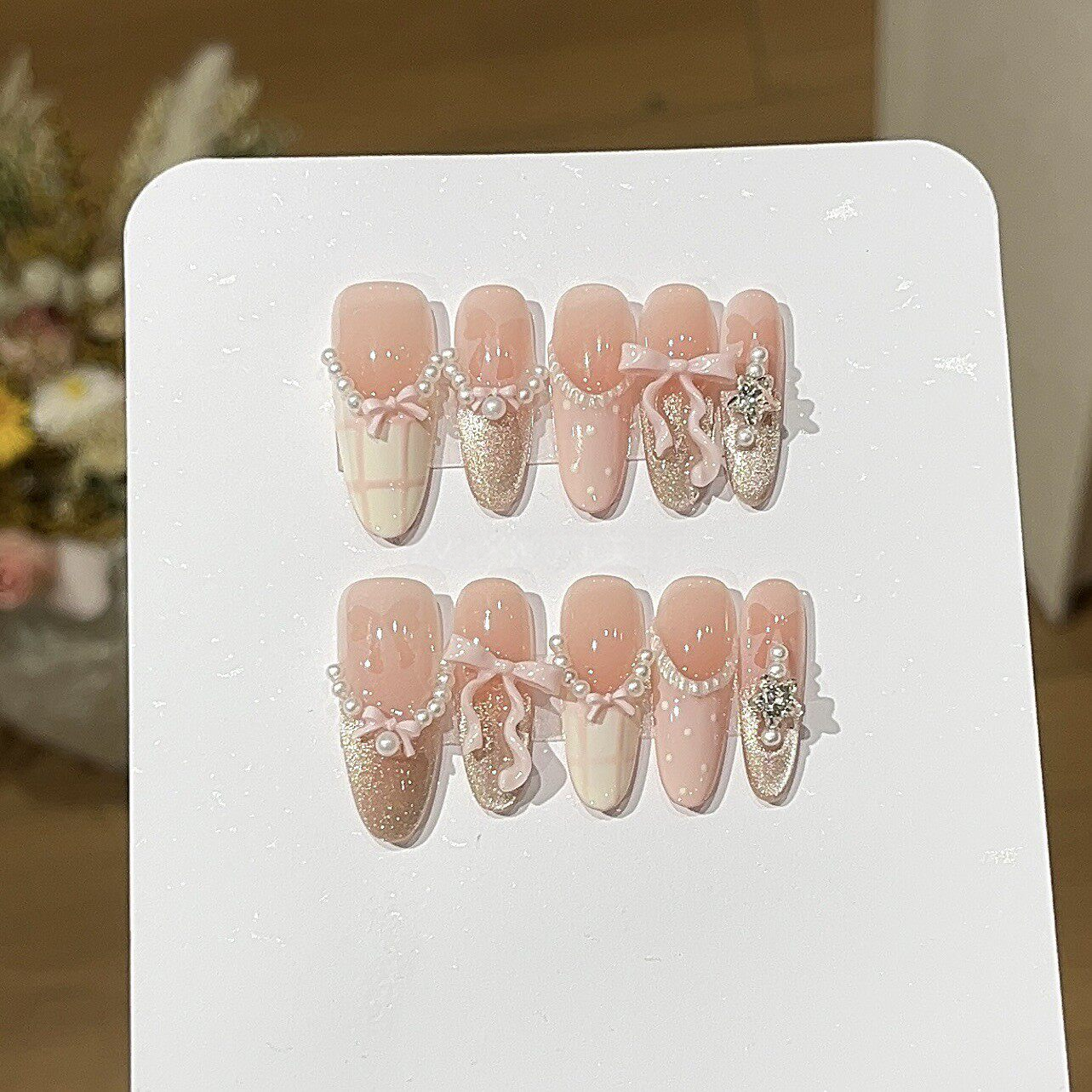 Sweet Blush Pink French Pearl Press-On Nails | Handmade