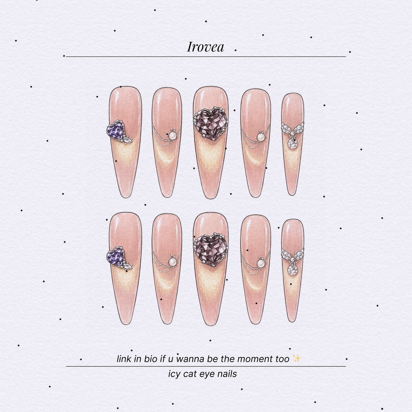 Blushing Mist Rose-Pink Cat-Eye Crystal Press-On Nails — Champagne Glow