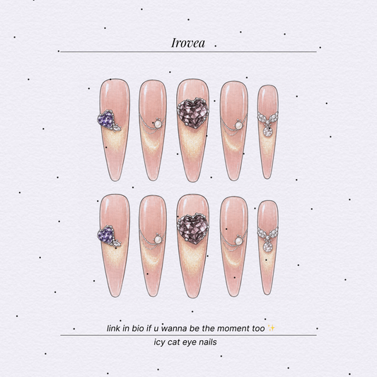 Blushing Mist Rose-Pink Cat-Eye Crystal Press-On Nails — Champagne Glow