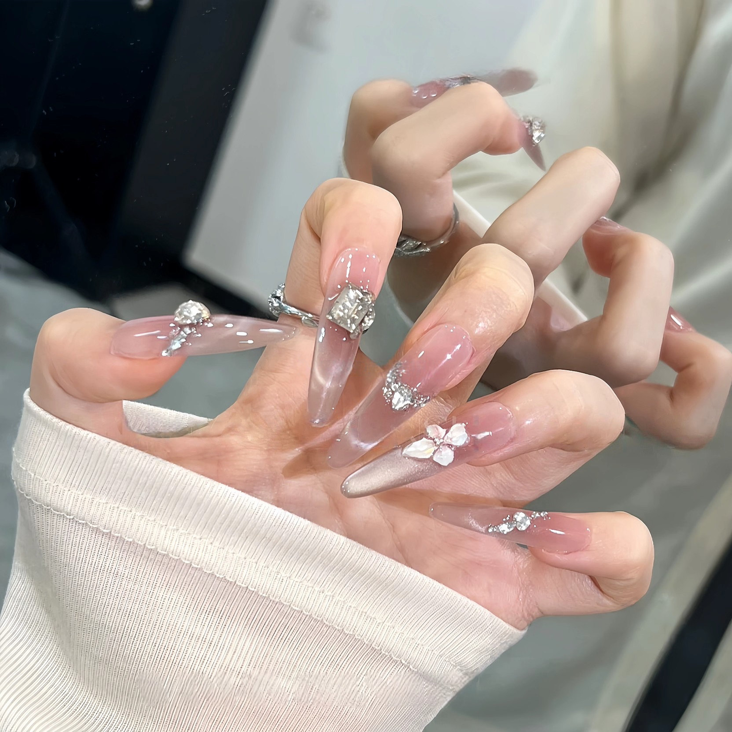 Morning Blossom | Icy Pink Cat-Eye Press-On Nails