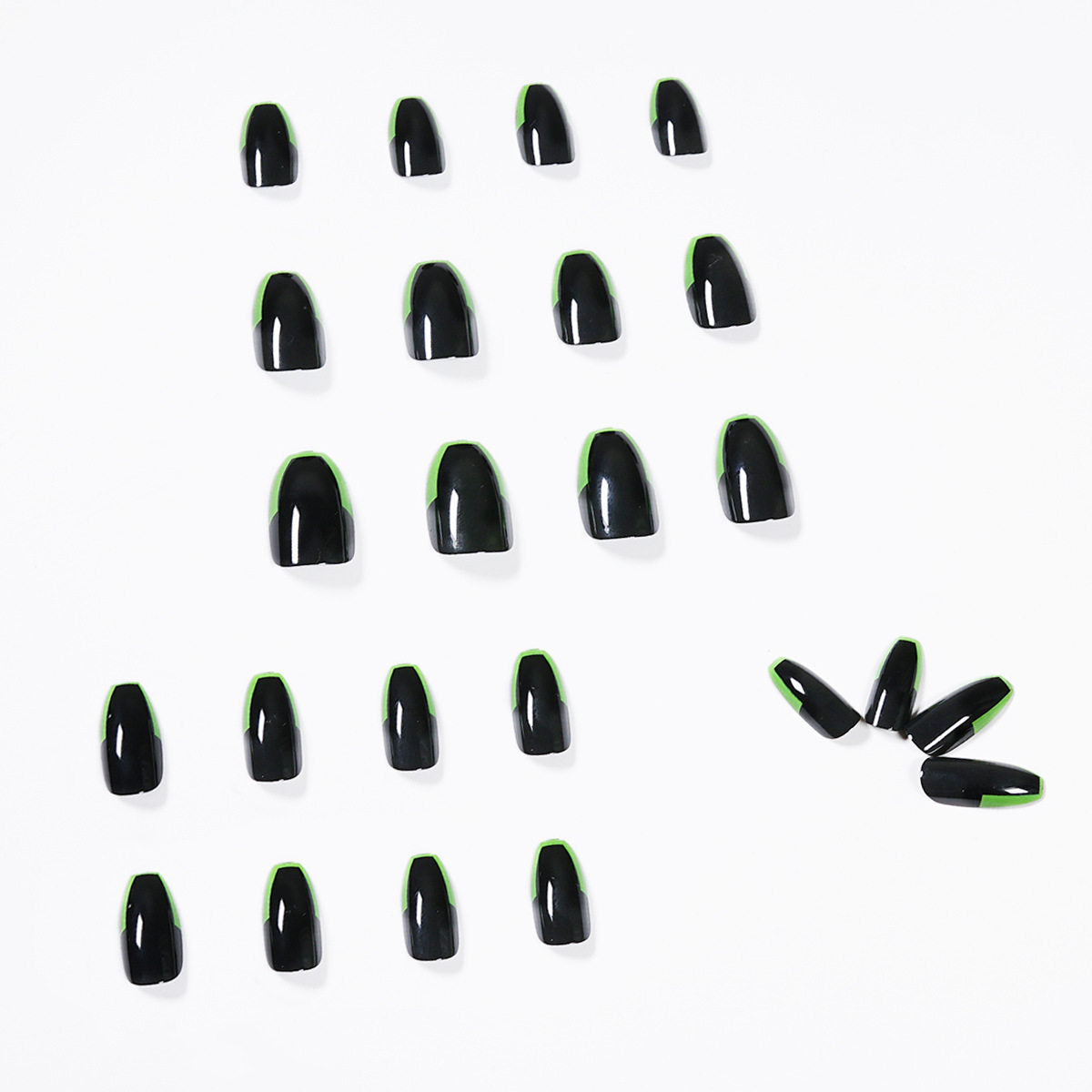Black Green Graffiti Press-On Nails — Long Edgy Y2K Neon Statement Set