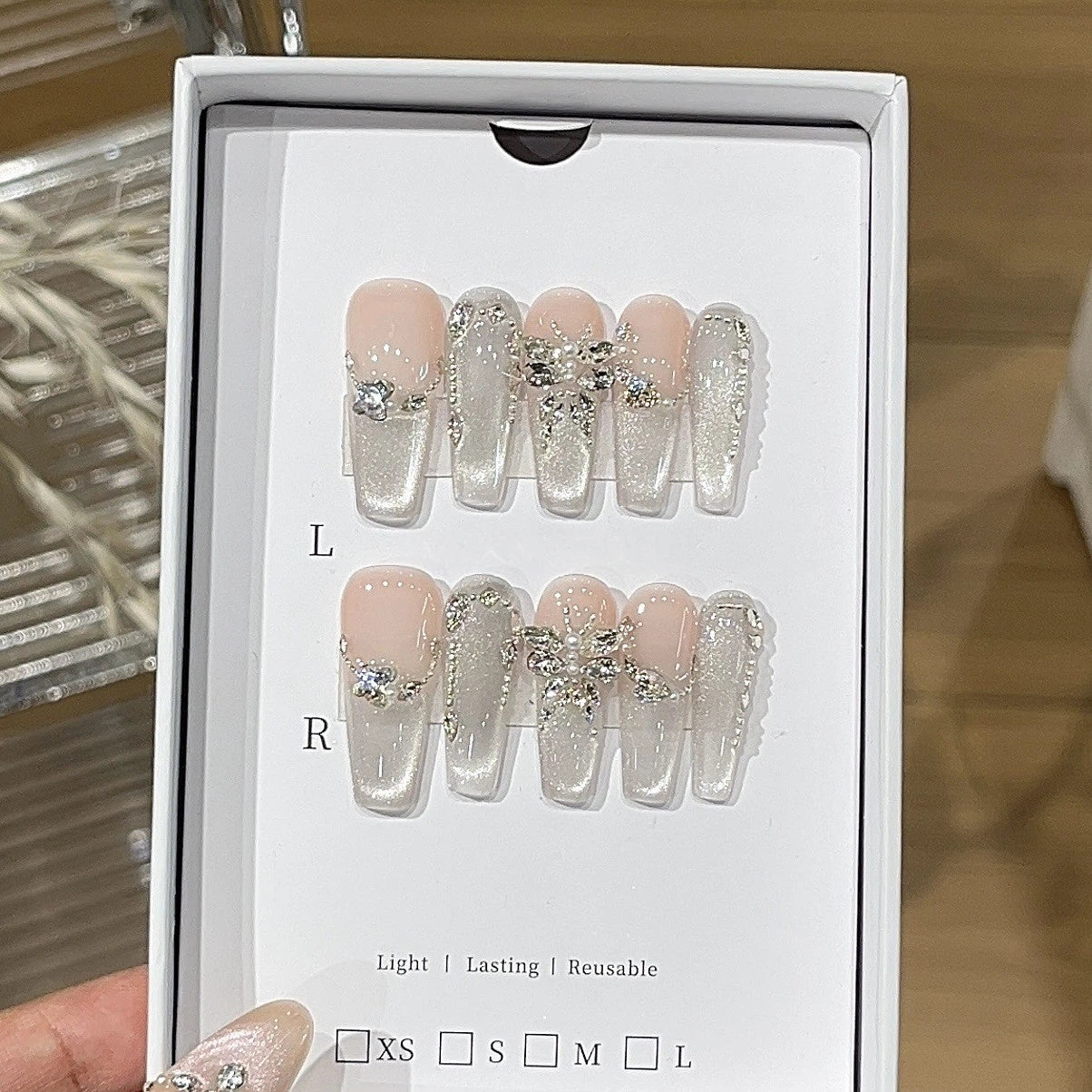 Misty Glow Pink Cat-Eye Press-On Nails | Handmade