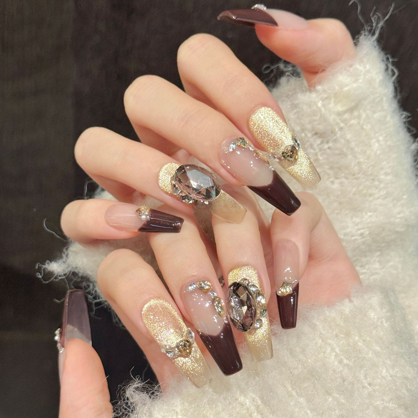 Caramel Latte | French Cat-Eye Press-On Nails
