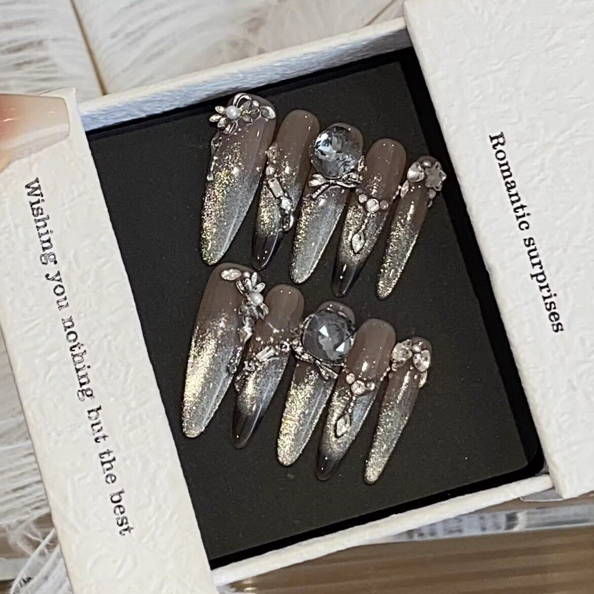 Peach Chocolate Crystal Cat-Eye Press-On Nails