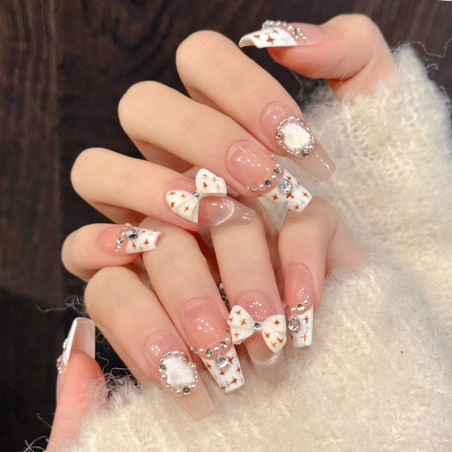 Parisian Bow French Cat-Eye Press-On Nails