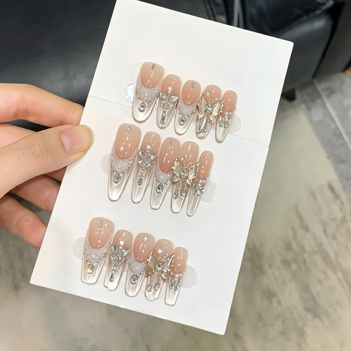 Moonlight Waltz | French Lace Cat-Eye Butterfly Press-On Nails