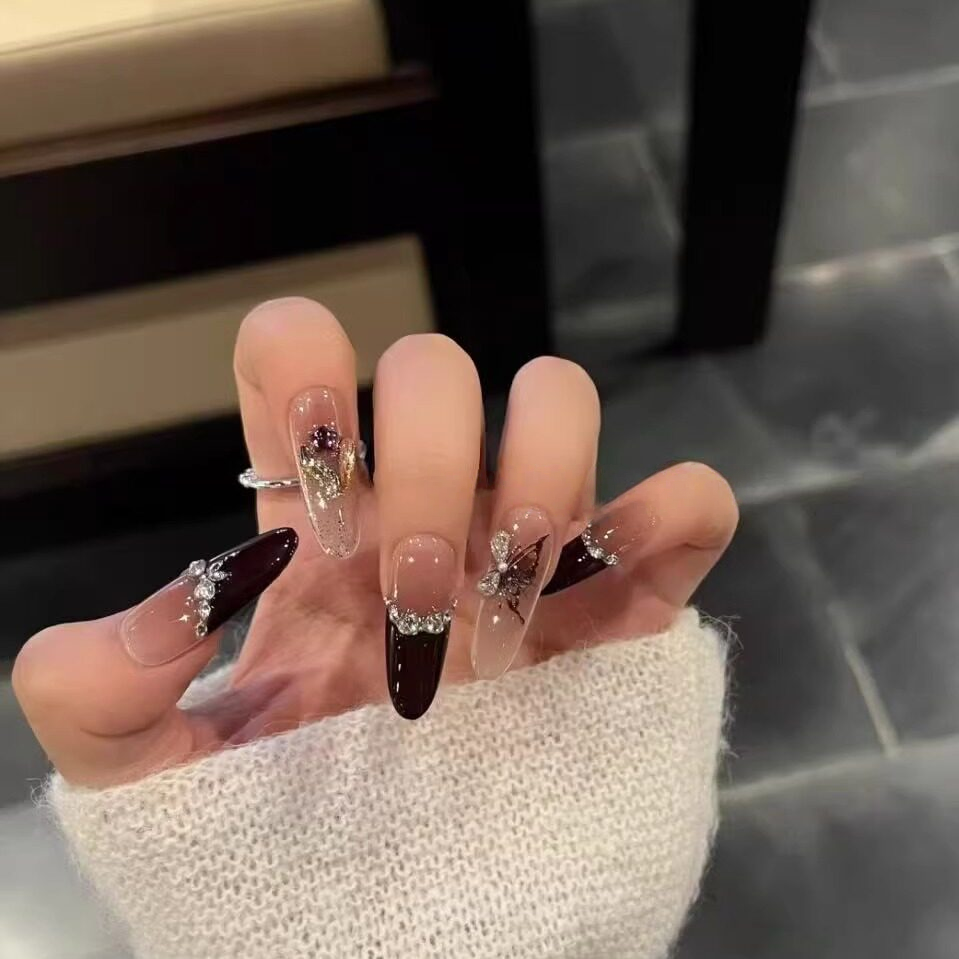 Hazelnut Cookie | Caramel French Butterfly Press-On Nails