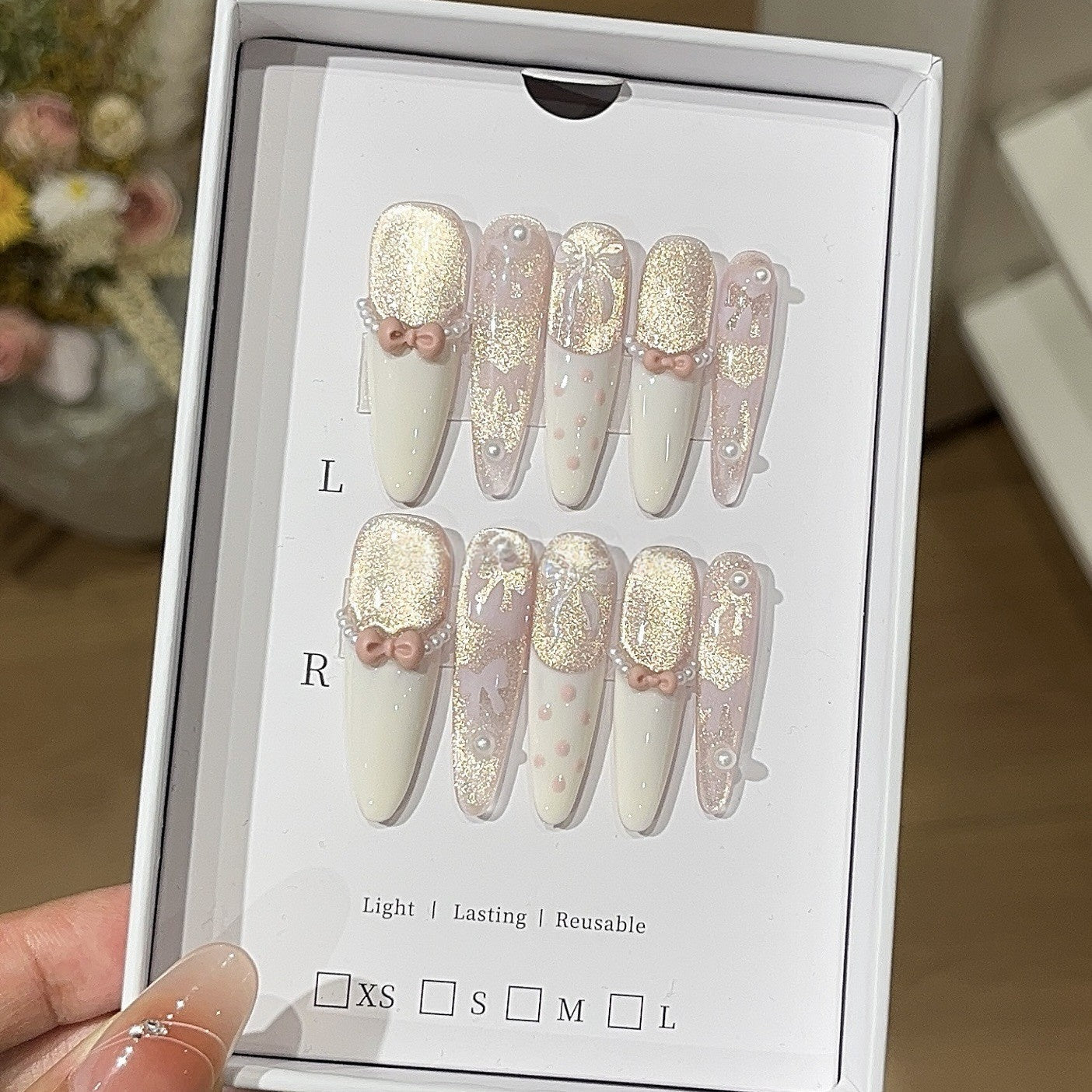 Oxygen Sweetheart | Pink & Gold Cat-Eye French Press-On Nails
