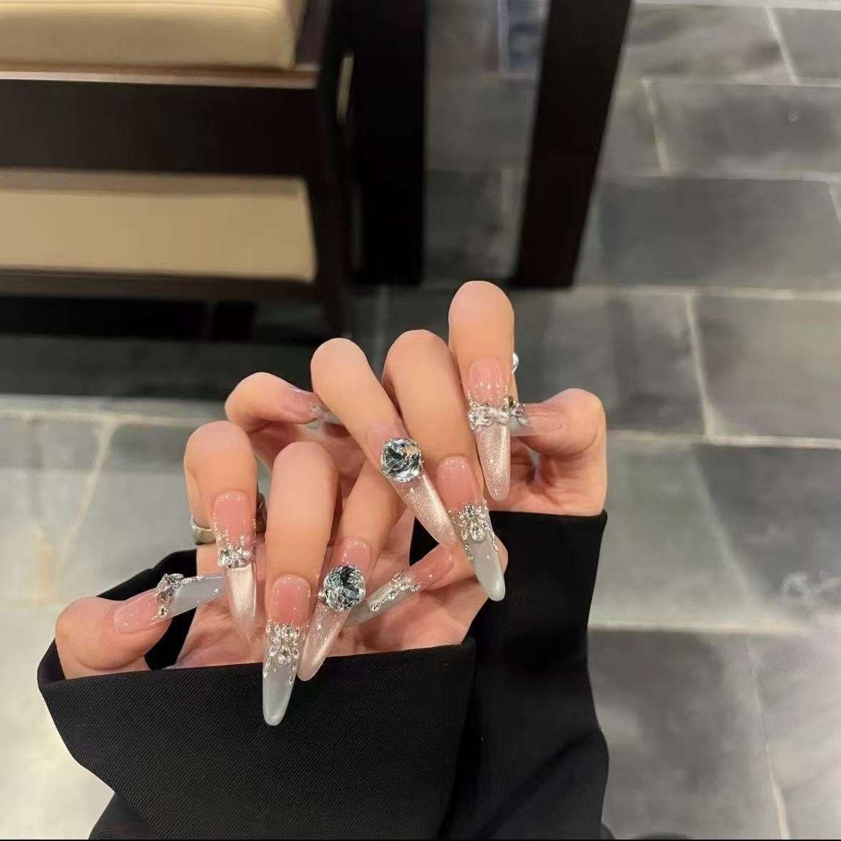 Dazzling Pink & Blue Cat-Eye Press-On Nails