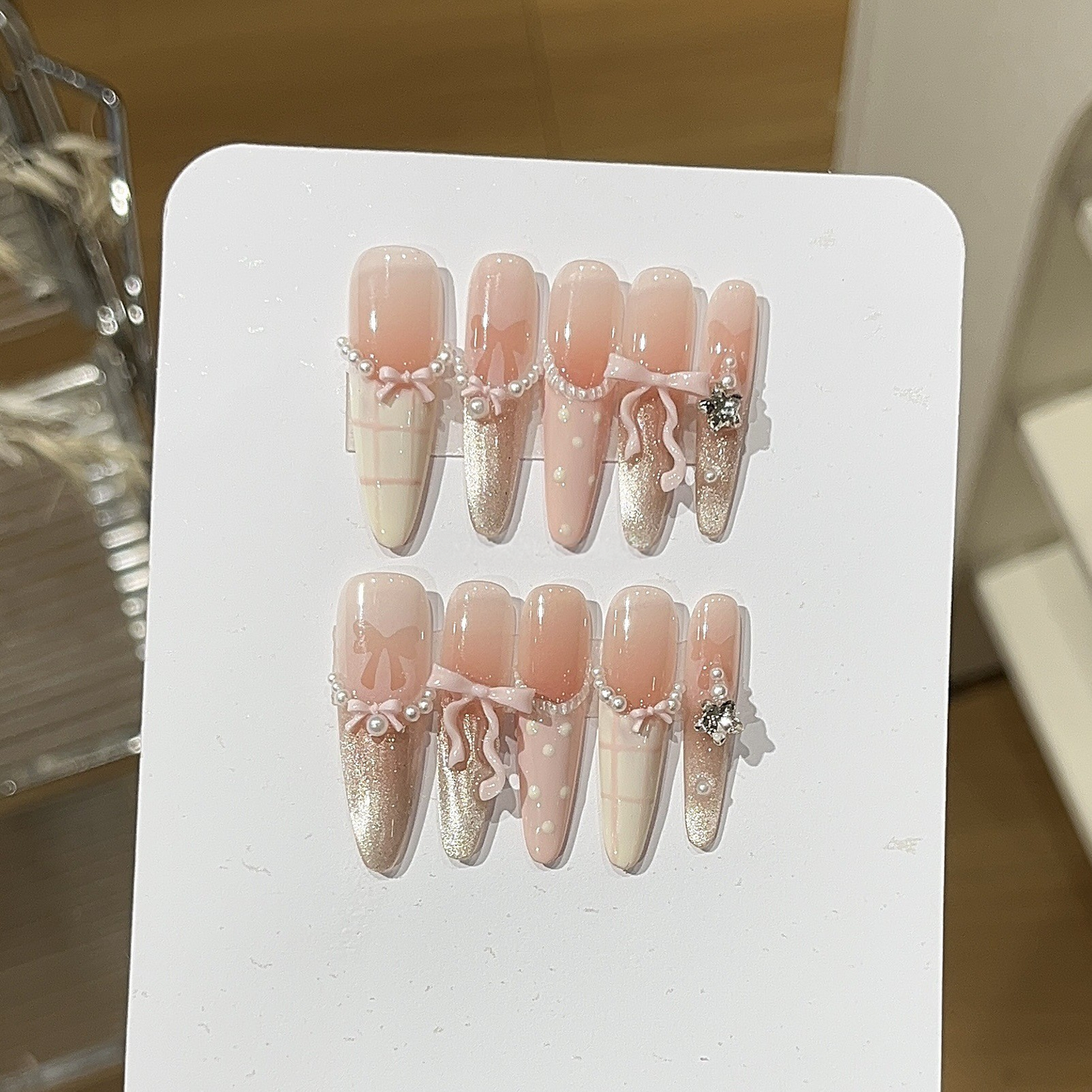 Sweet Blush Pink French Pearl Press-On Nails | Handmade