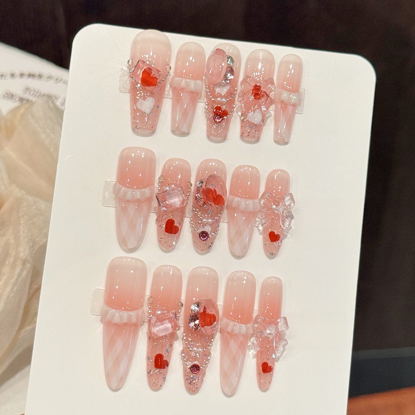 Margaret Creamy Ribbon Bow Press-On Nails | Handmade