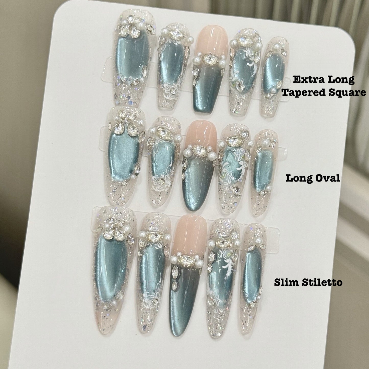 Baroque Blue Cat-Eye Press-On Nails - Elegant Handmade False Nails (24 Designs)