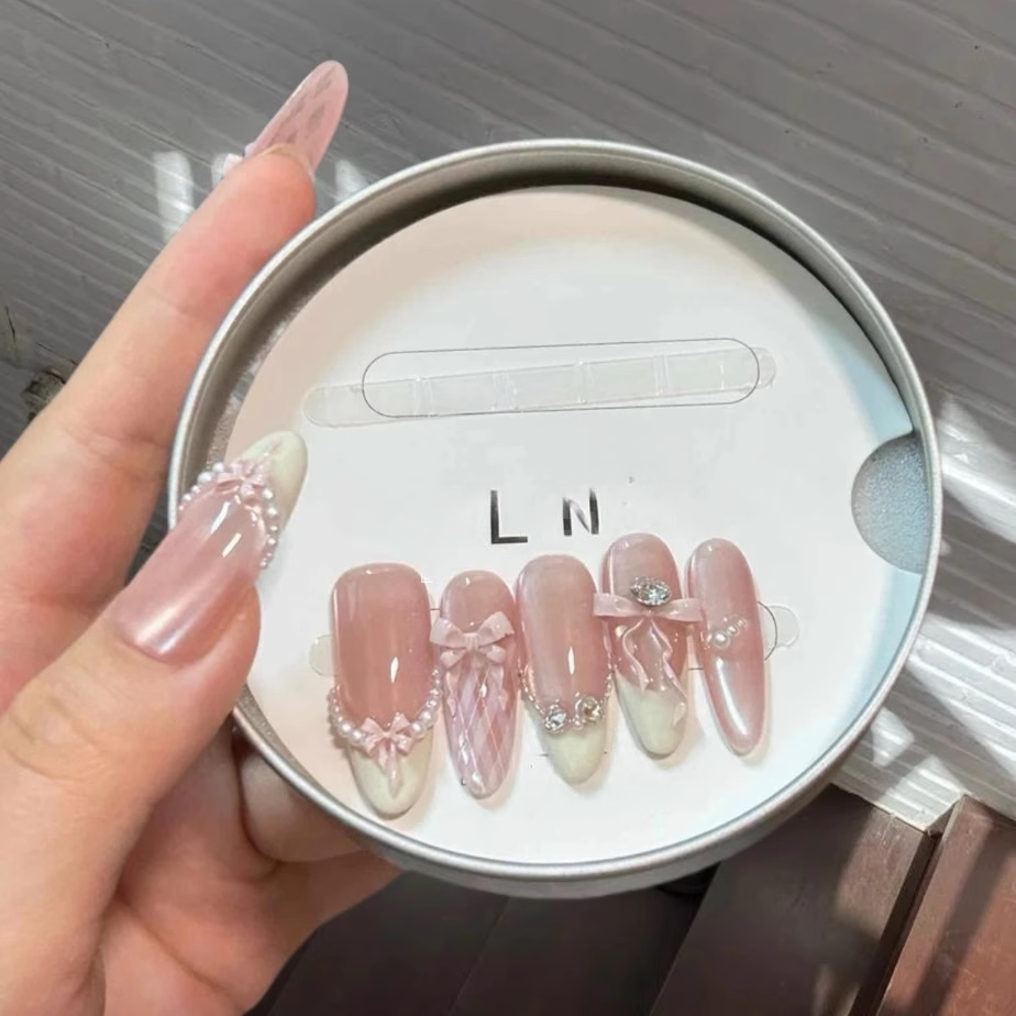 Sweetheart Bow | Pink Jelly Cat-Eye French Press-On Nails