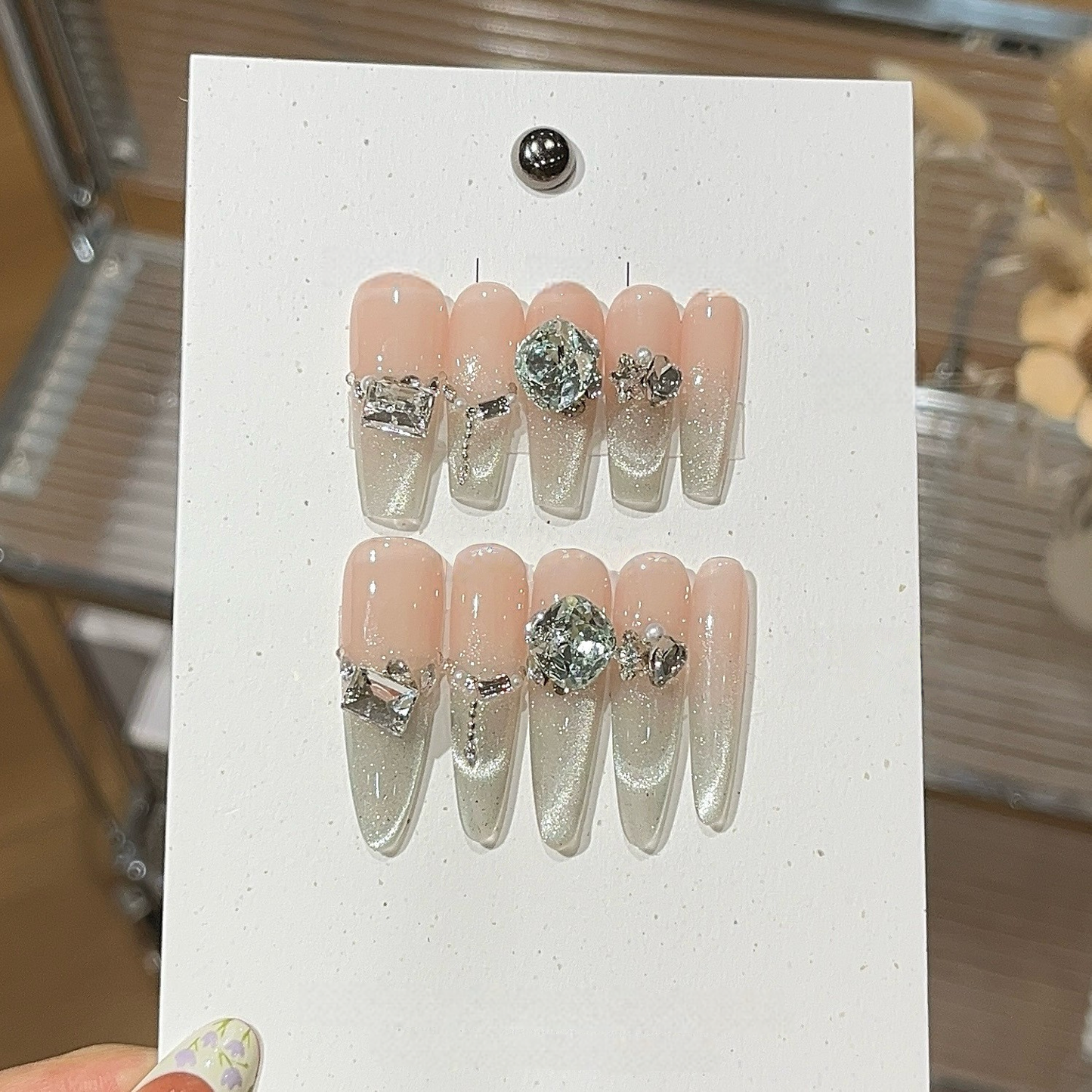 Ethereal Smile | Translucent Green Cat-Eye Press-On Nails